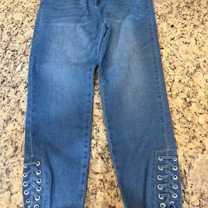 Classic Blue Lace-Up Ankle Jeans